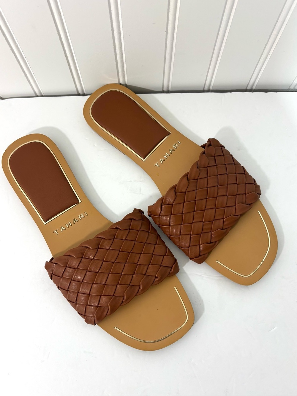 Tahari Melissa Braided Slide Sandals Camel Brown Size 9.5